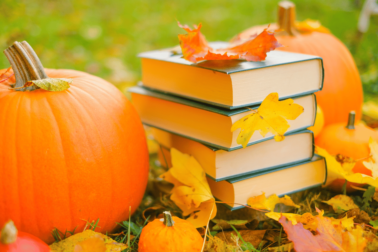 pumpkins, leaves ,books