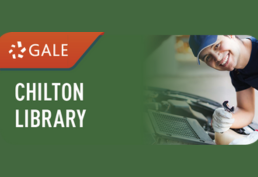 Text reading, "Gale: Chilton Library" with a photo of someone happily fixing a car.