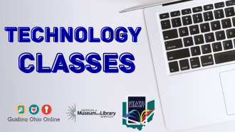 Open Laptop Text reads: " technology classes" 